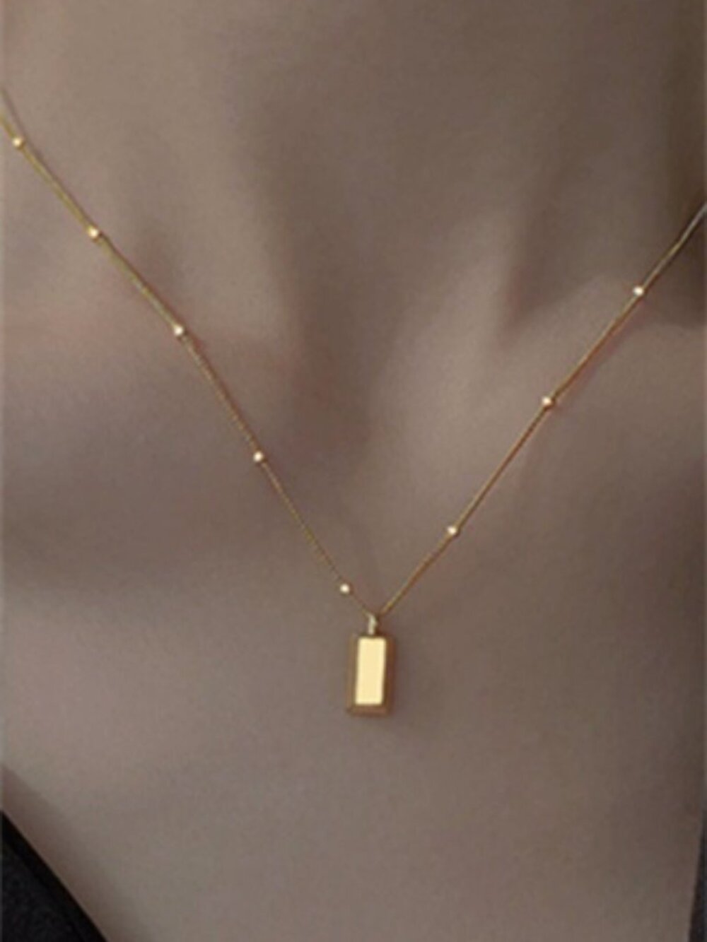 old Satellite Chain Rectangle Tag Necklace
